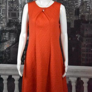 New York & Company Orange Embossed Fabric Fit and Flare Sleeveless Dress